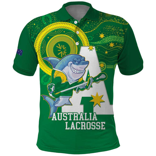 Custom Australia Lacrosse Polo Shirt Go Aussie Shark Aboriginal Art
