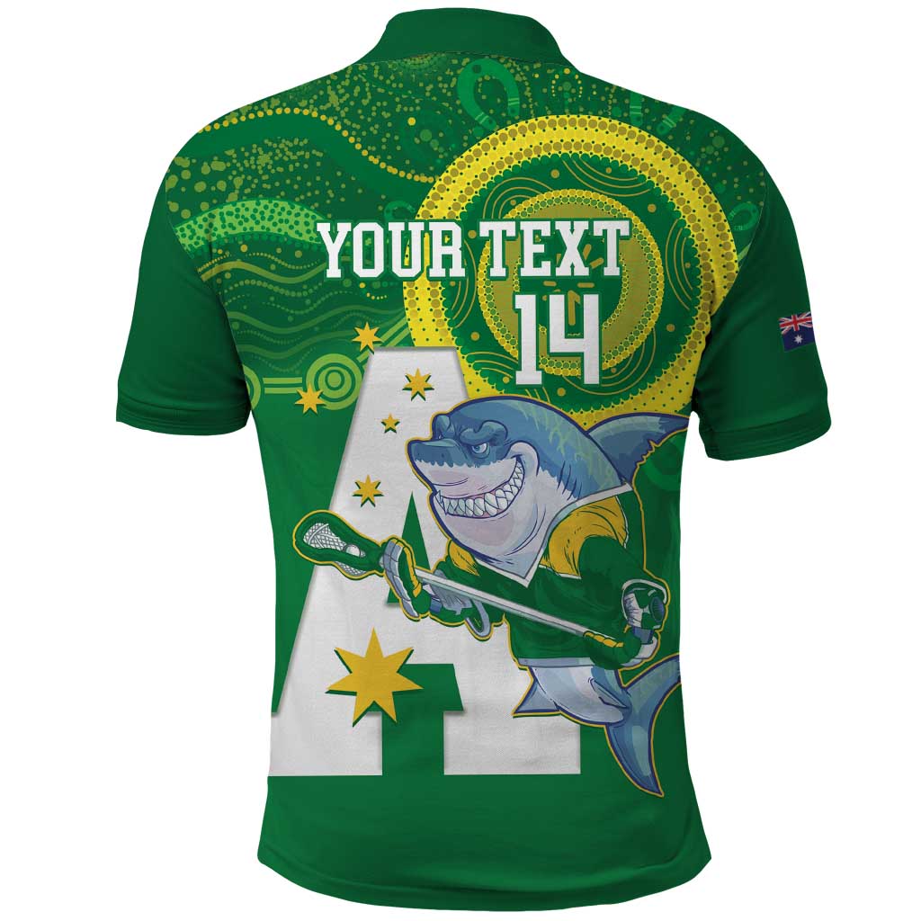 Custom Australia Lacrosse Polo Shirt Go Aussie Shark Aboriginal Art