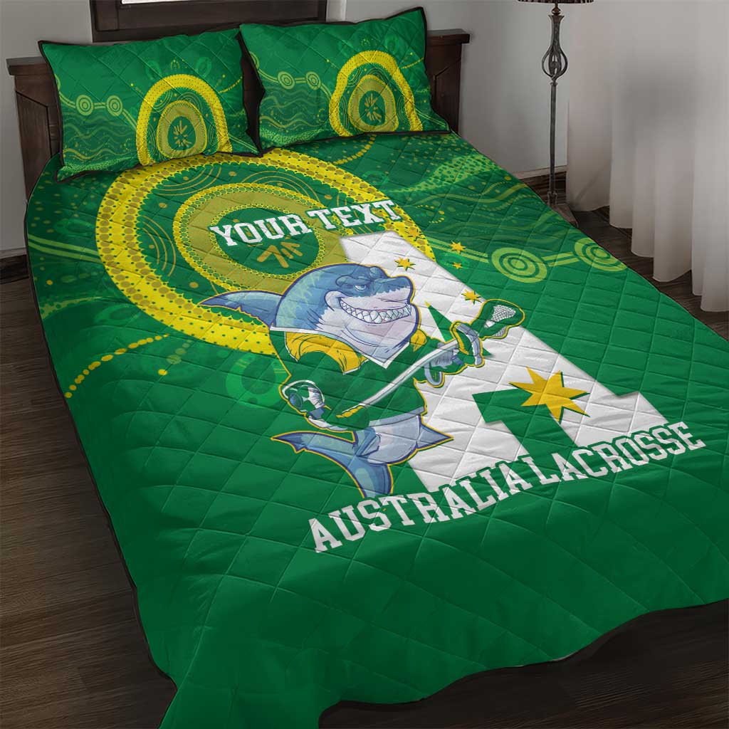 Custom Australia Lacrosse Quilt Bed Set Go Aussie Shark Aboriginal Art