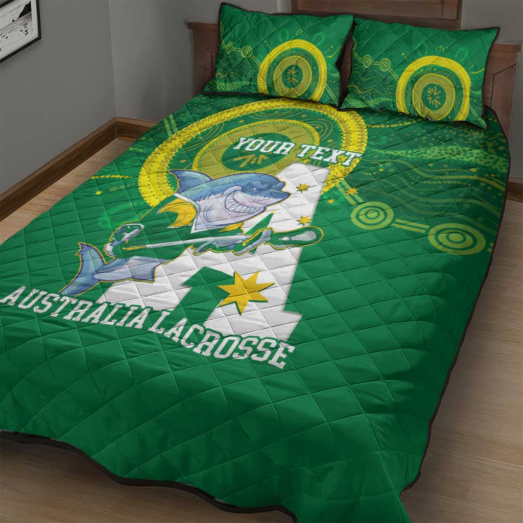 Custom Australia Lacrosse Quilt Bed Set Go Aussie Shark Aboriginal Art