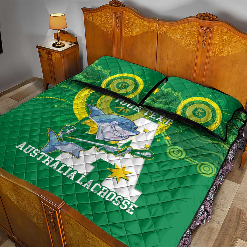 Custom Australia Lacrosse Quilt Bed Set Go Aussie Shark Aboriginal Art