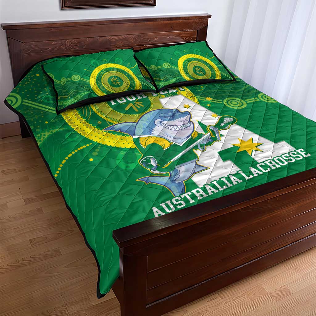 Custom Australia Lacrosse Quilt Bed Set Go Aussie Shark Aboriginal Art