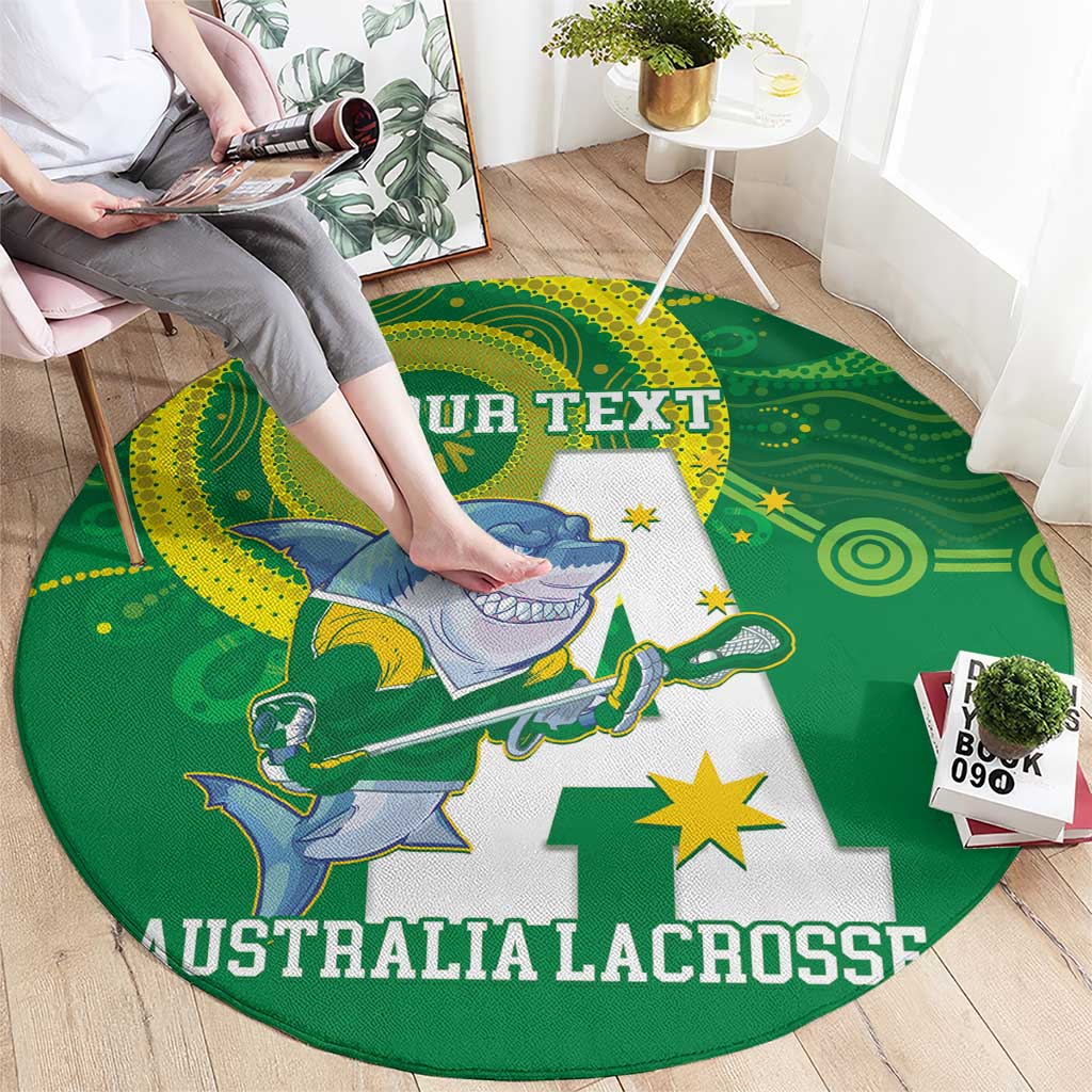 Custom Australia Lacrosse Round Carpet Go Aussie Shark Aboriginal Art