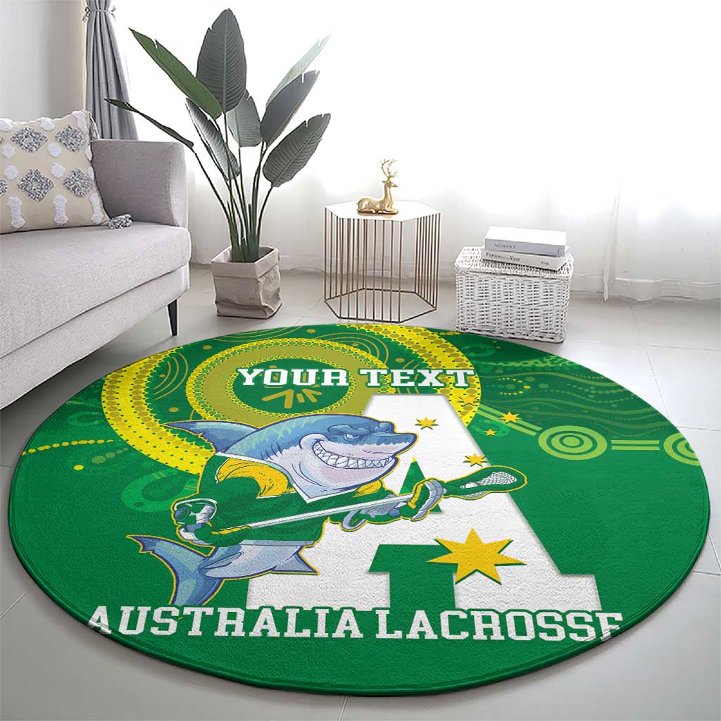 Custom Australia Lacrosse Round Carpet Go Aussie Shark Aboriginal Art