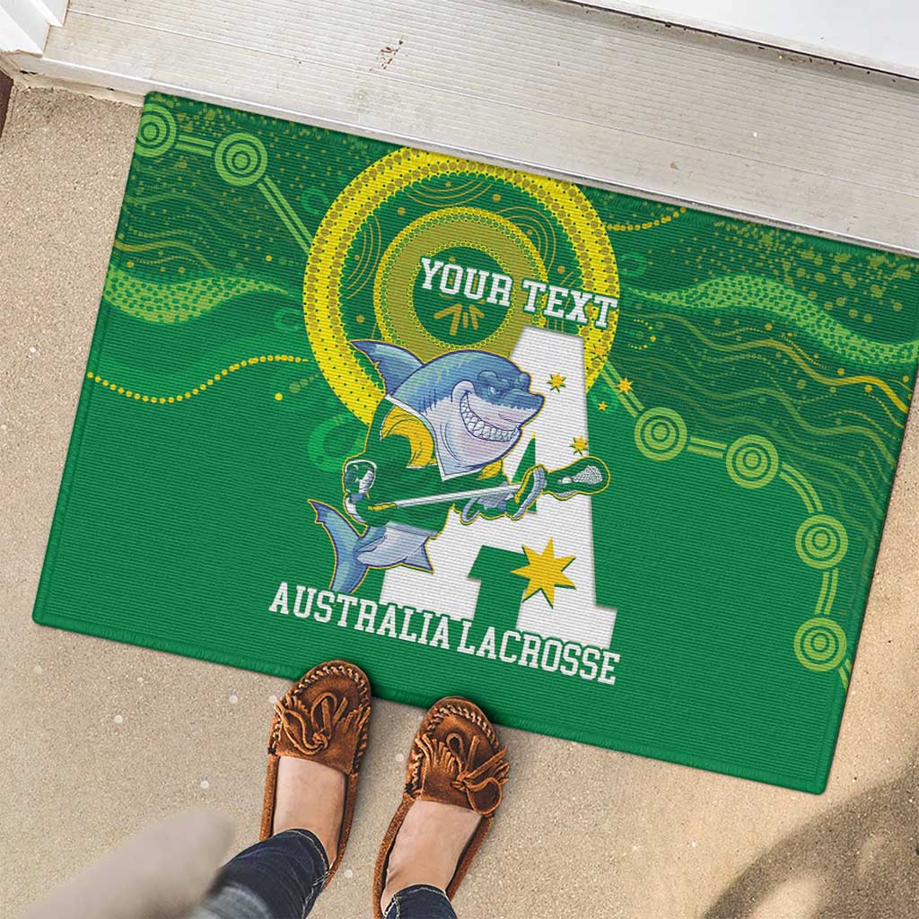 Custom Australia Lacrosse Rubber Doormat Go Aussie Shark Aboriginal Art