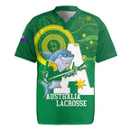 Custom Australia Lacrosse Rugby Jersey Go Aussie Shark Aboriginal Art