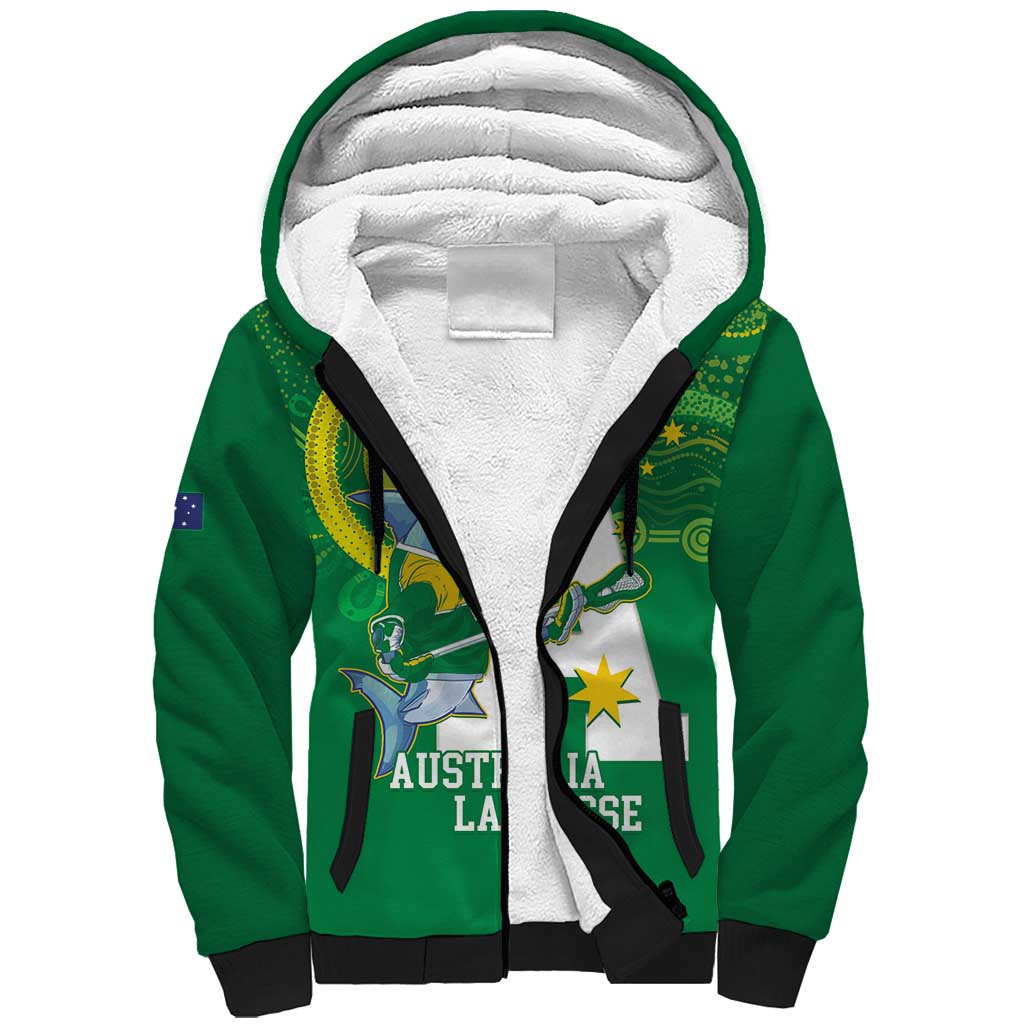 Custom Australia Lacrosse Sherpa Hoodie Go Aussie Shark Aboriginal Art