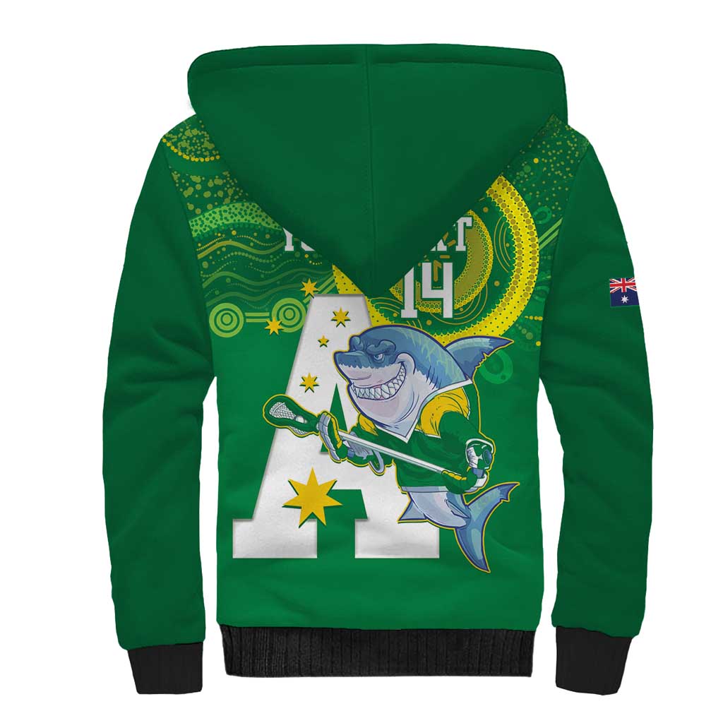 Custom Australia Lacrosse Sherpa Hoodie Go Aussie Shark Aboriginal Art