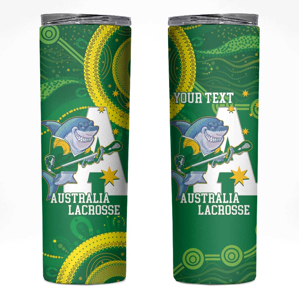 Custom Australia Lacrosse Skinny Tumbler Go Aussie Shark Aboriginal Art