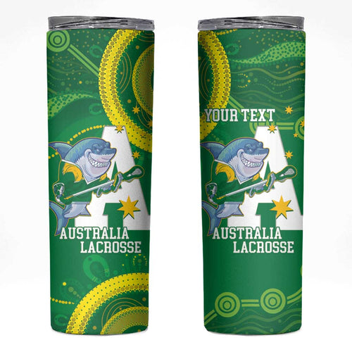 Custom Australia Lacrosse Skinny Tumbler Go Aussie Shark Aboriginal Art