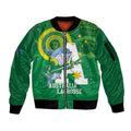 Custom Australia Lacrosse Sleeve Zip Bomber Jacket Go Aussie Shark Aboriginal Art