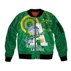Custom Australia Lacrosse Sleeve Zip Bomber Jacket Go Aussie Shark Aboriginal Art