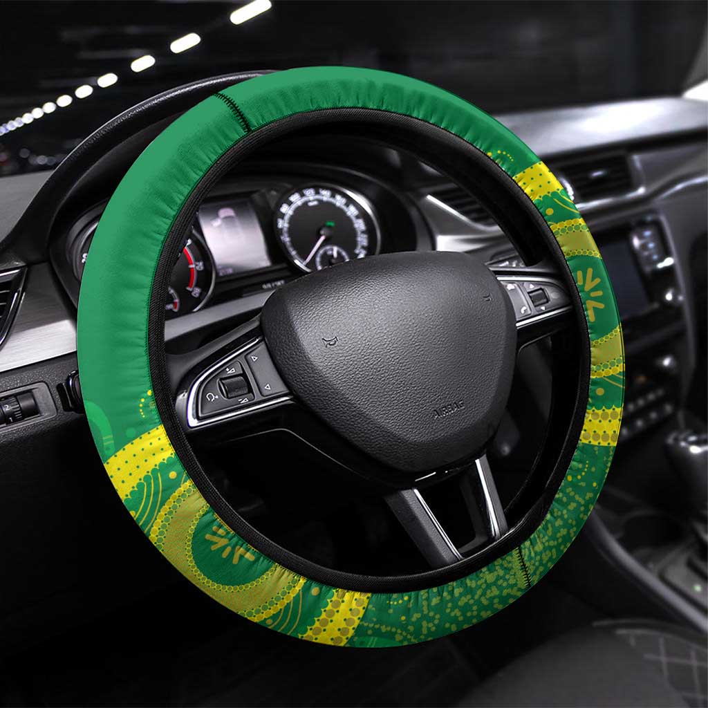 Australia Lacrosse Steering Wheel Cover Go Aussie Shark Aboriginal Art