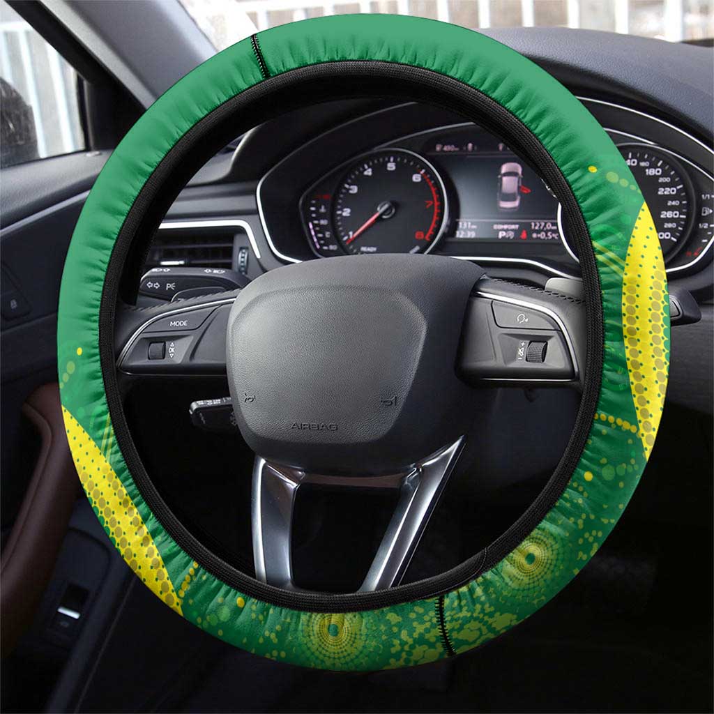 Australia Lacrosse Steering Wheel Cover Go Aussie Shark Aboriginal Art