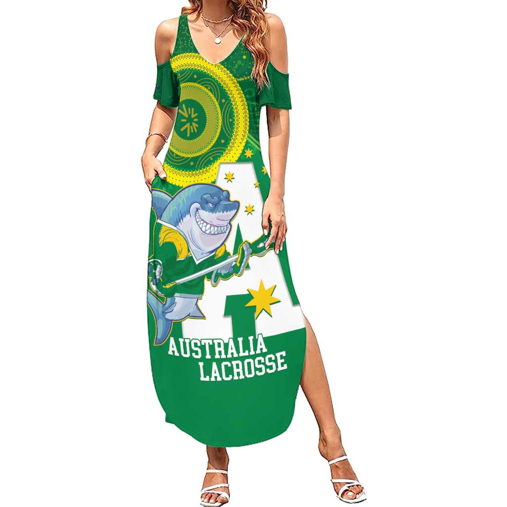 Custom Australia Lacrosse Summer Maxi Dress Go Aussie Shark Aboriginal Art