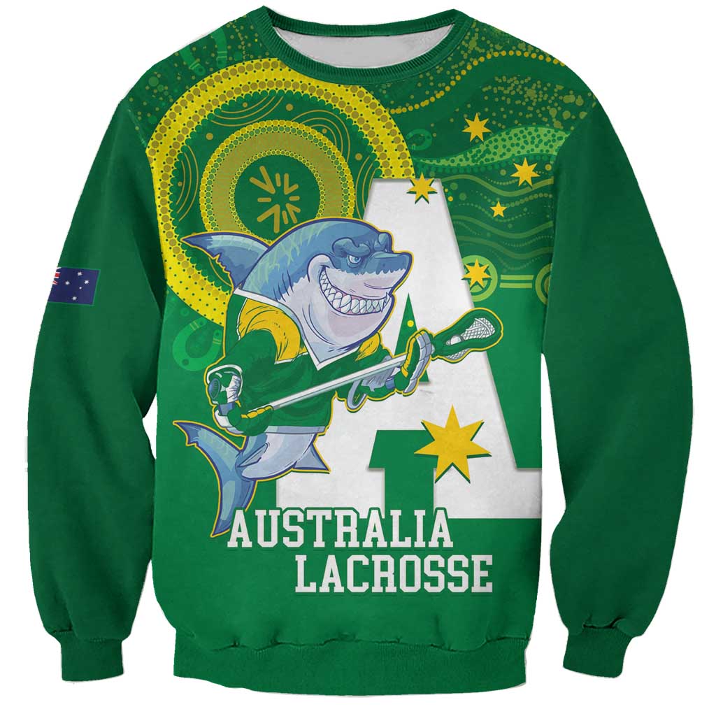 Custom Australia Lacrosse Sweatshirt Go Aussie Shark Aboriginal Art