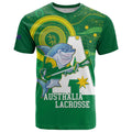 Custom Australia Lacrosse T Shirt Go Aussie Shark Aboriginal Art