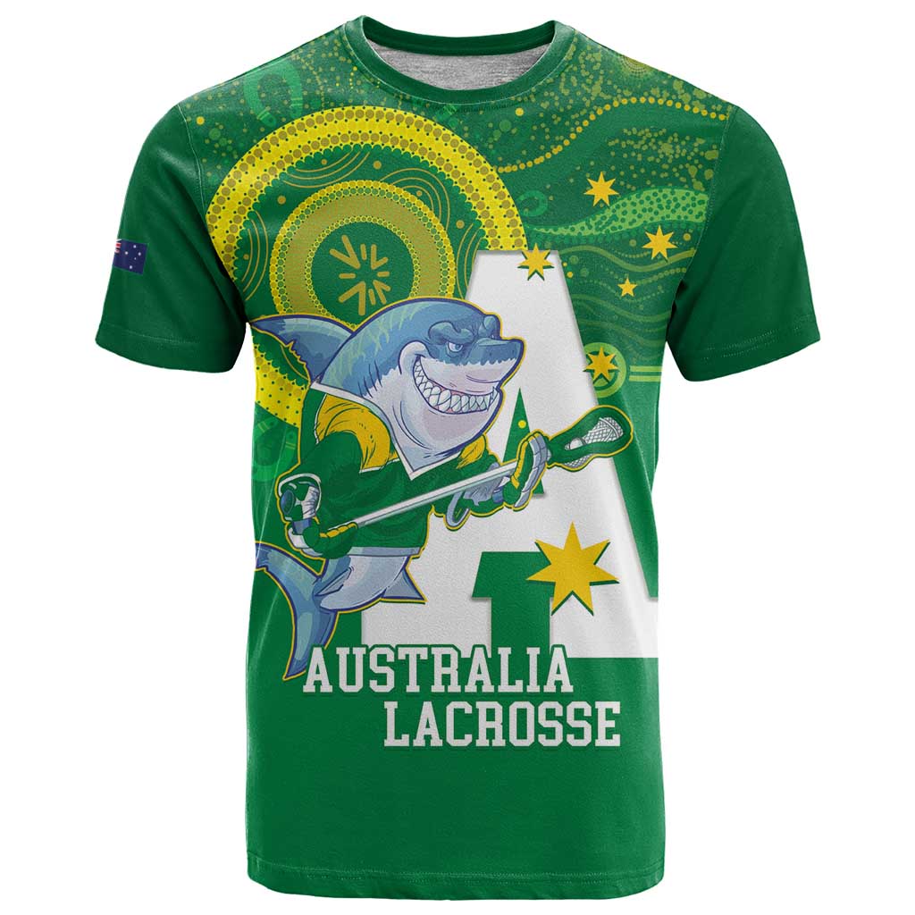 Custom Australia Lacrosse T Shirt Go Aussie Shark Aboriginal Art