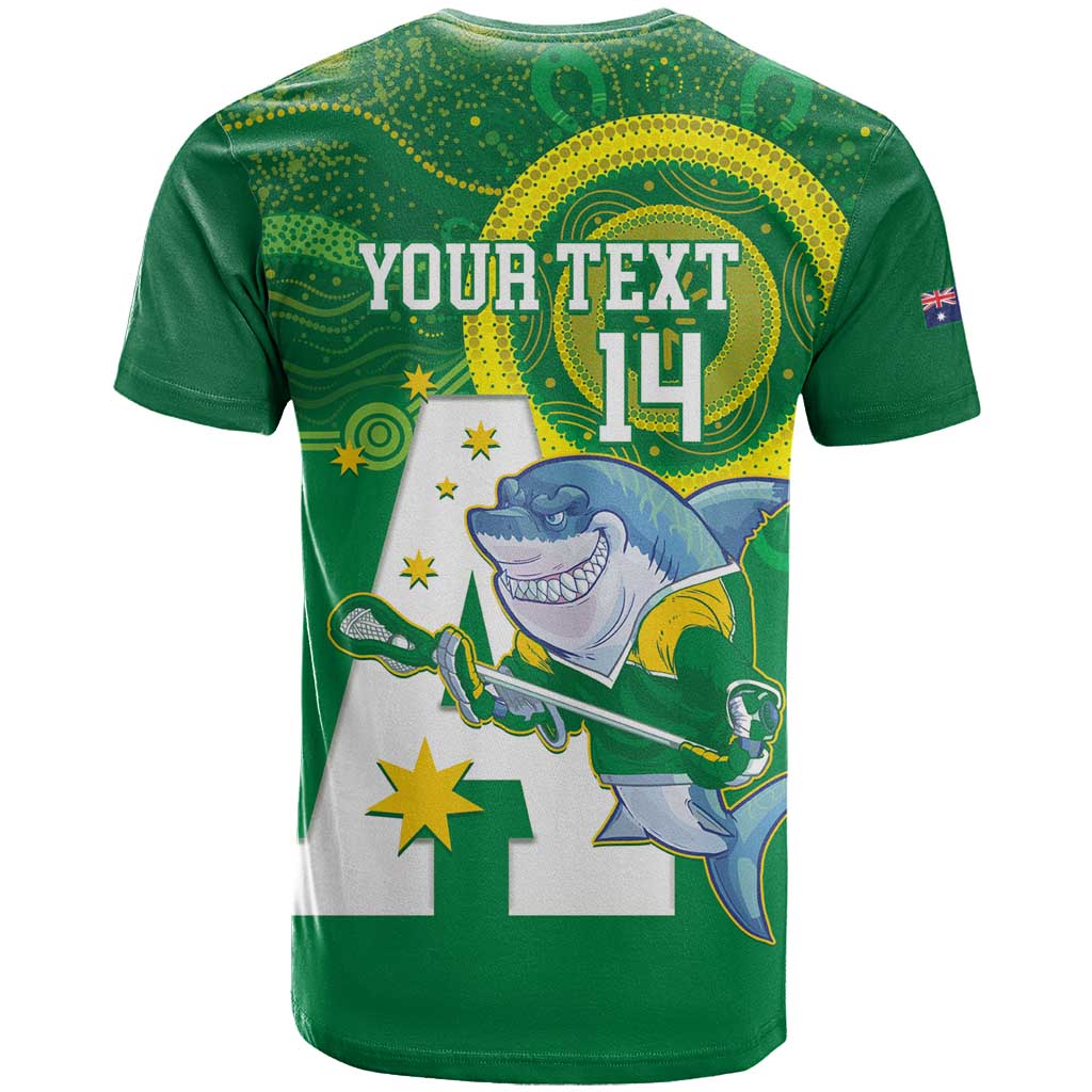 Custom Australia Lacrosse T Shirt Go Aussie Shark Aboriginal Art