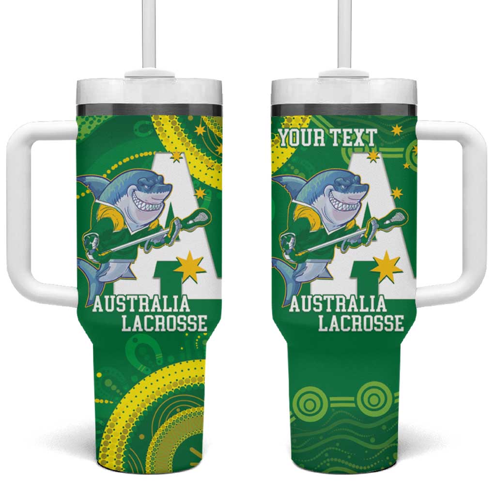 Custom Australia Lacrosse Tumbler With Handle Go Aussie Shark Aboriginal Art