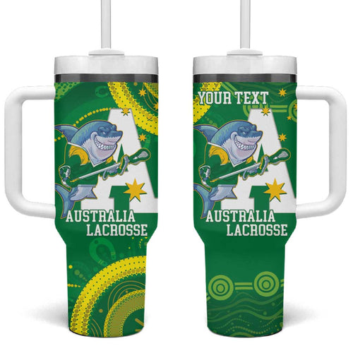 Custom Australia Lacrosse Tumbler With Handle Go Aussie Shark Aboriginal Art