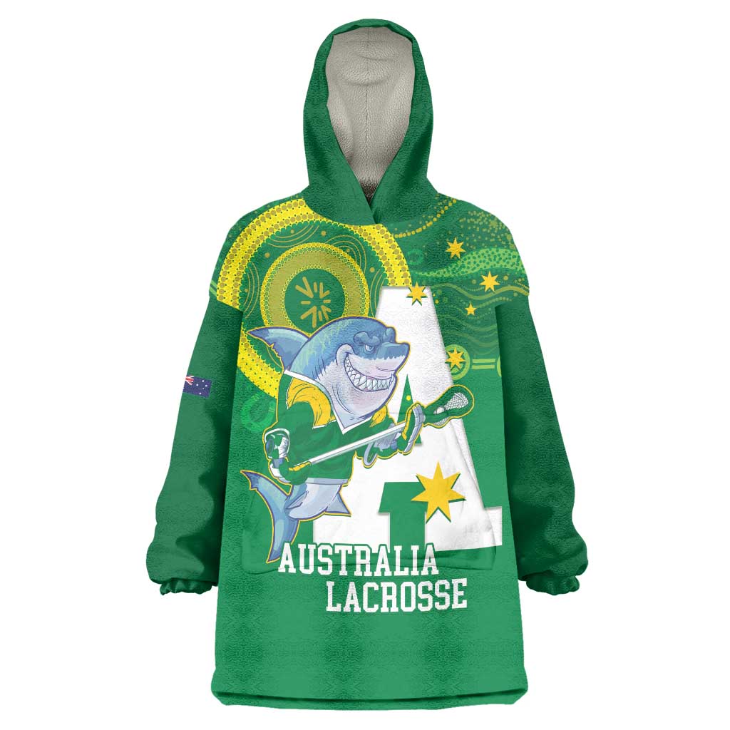 Custom Australia Lacrosse Wearable Blanket Hoodie Go Aussie Shark Aboriginal Art