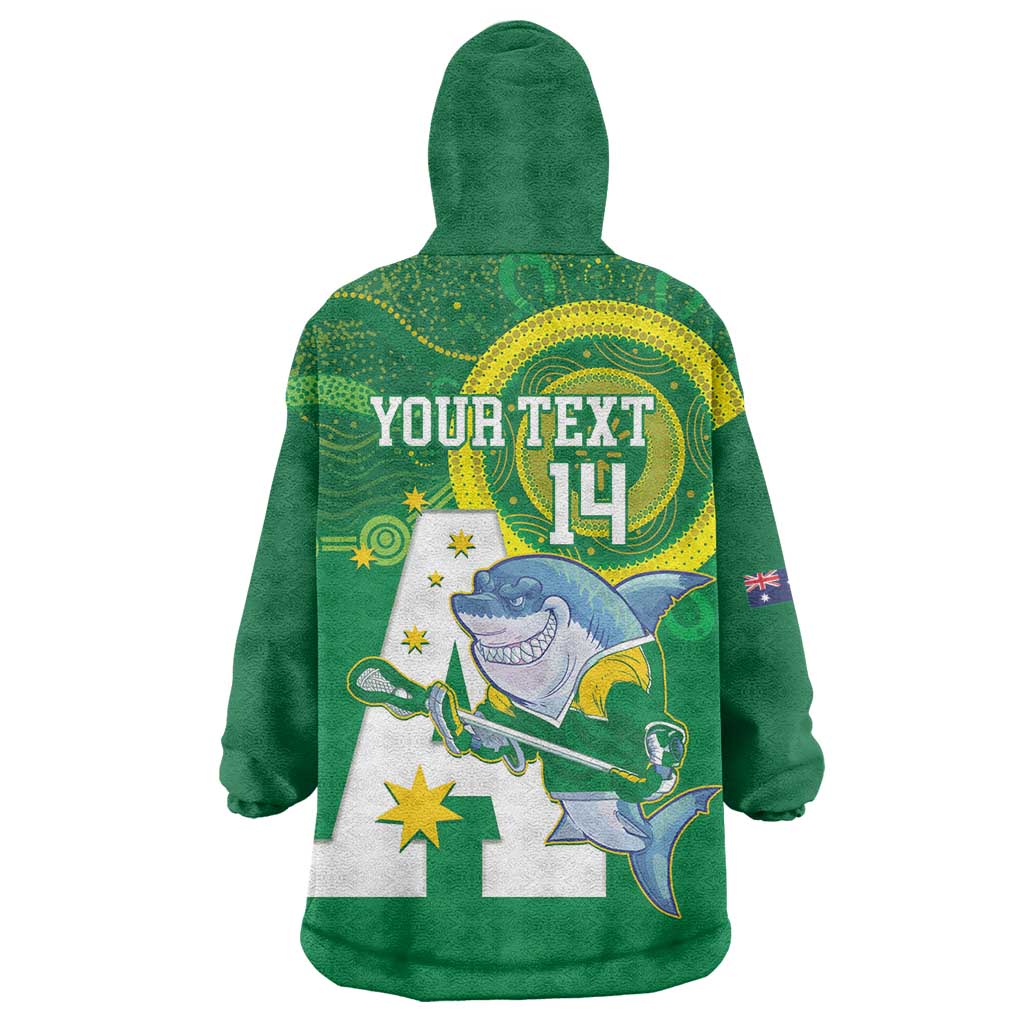Custom Australia Lacrosse Wearable Blanket Hoodie Go Aussie Shark Aboriginal Art