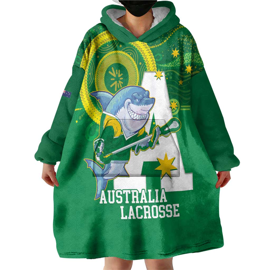 Custom Australia Lacrosse Wearable Blanket Hoodie Go Aussie Shark Aboriginal Art