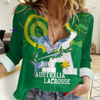 Custom Australia Lacrosse Women Casual Shirt Go Aussie Shark Aboriginal Art