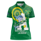Custom Australia Lacrosse Women Polo Shirt Go Aussie Shark Aboriginal Art
