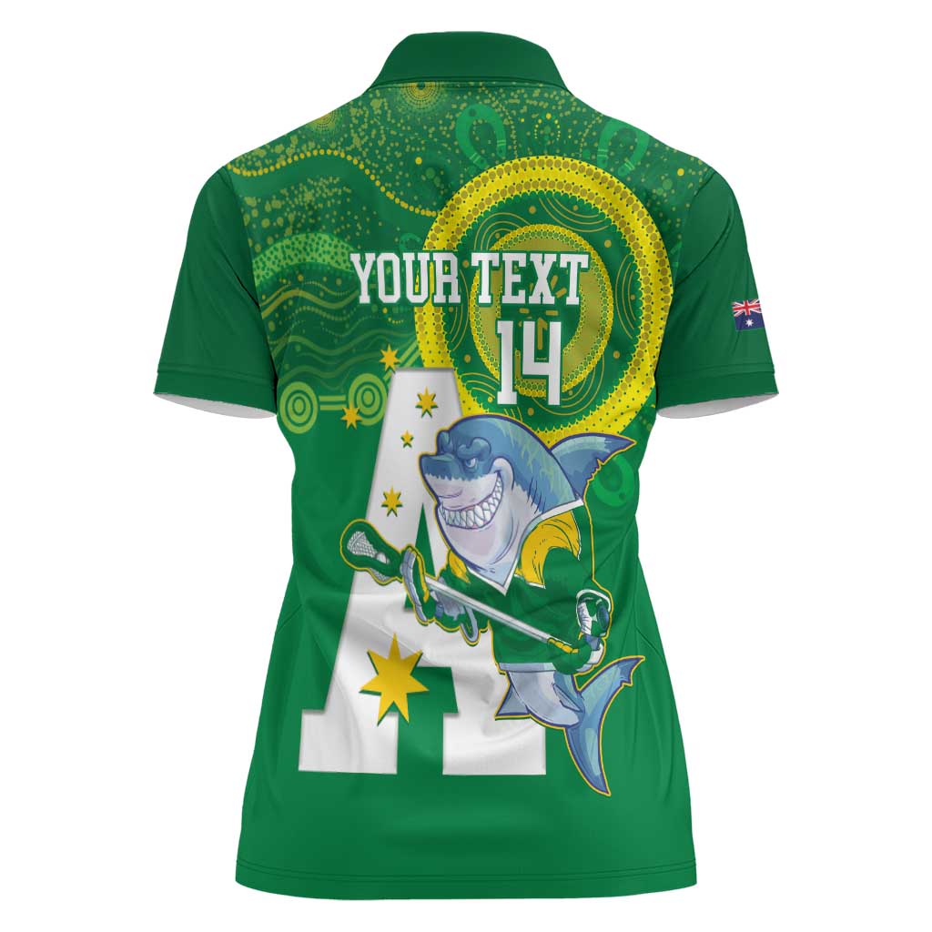 Custom Australia Lacrosse Women Polo Shirt Go Aussie Shark Aboriginal Art