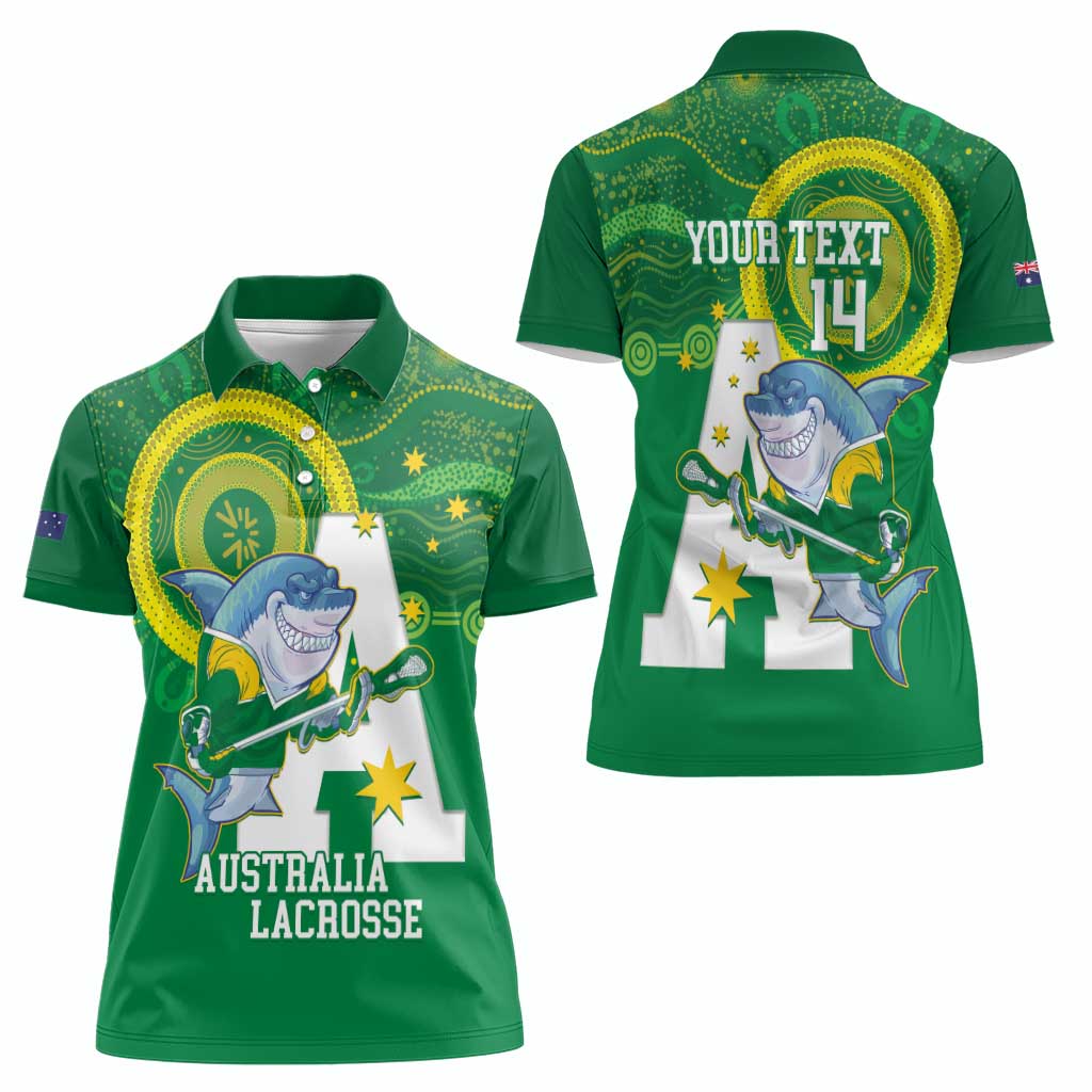 Custom Australia Lacrosse Women Polo Shirt Go Aussie Shark Aboriginal Art