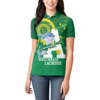 Custom Australia Lacrosse Women Polo Shirt Go Aussie Shark Aboriginal Art