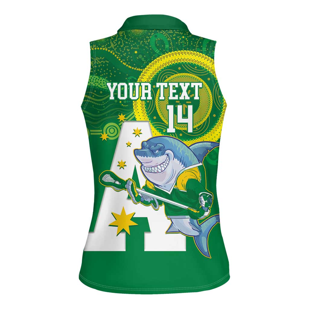 Custom Australia Lacrosse Women Sleeveless Polo Shirt Go Aussie Shark Aboriginal Art
