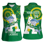 Custom Australia Lacrosse Women Sleeveless Polo Shirt Go Aussie Shark Aboriginal Art