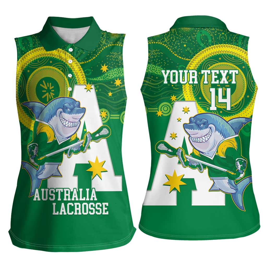 Custom Australia Lacrosse Women Sleeveless Polo Shirt Go Aussie Shark Aboriginal Art