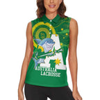 Custom Australia Lacrosse Women Sleeveless Polo Shirt Go Aussie Shark Aboriginal Art