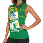 Custom Australia Lacrosse Women Sleeveless Polo Shirt Go Aussie Shark Aboriginal Art