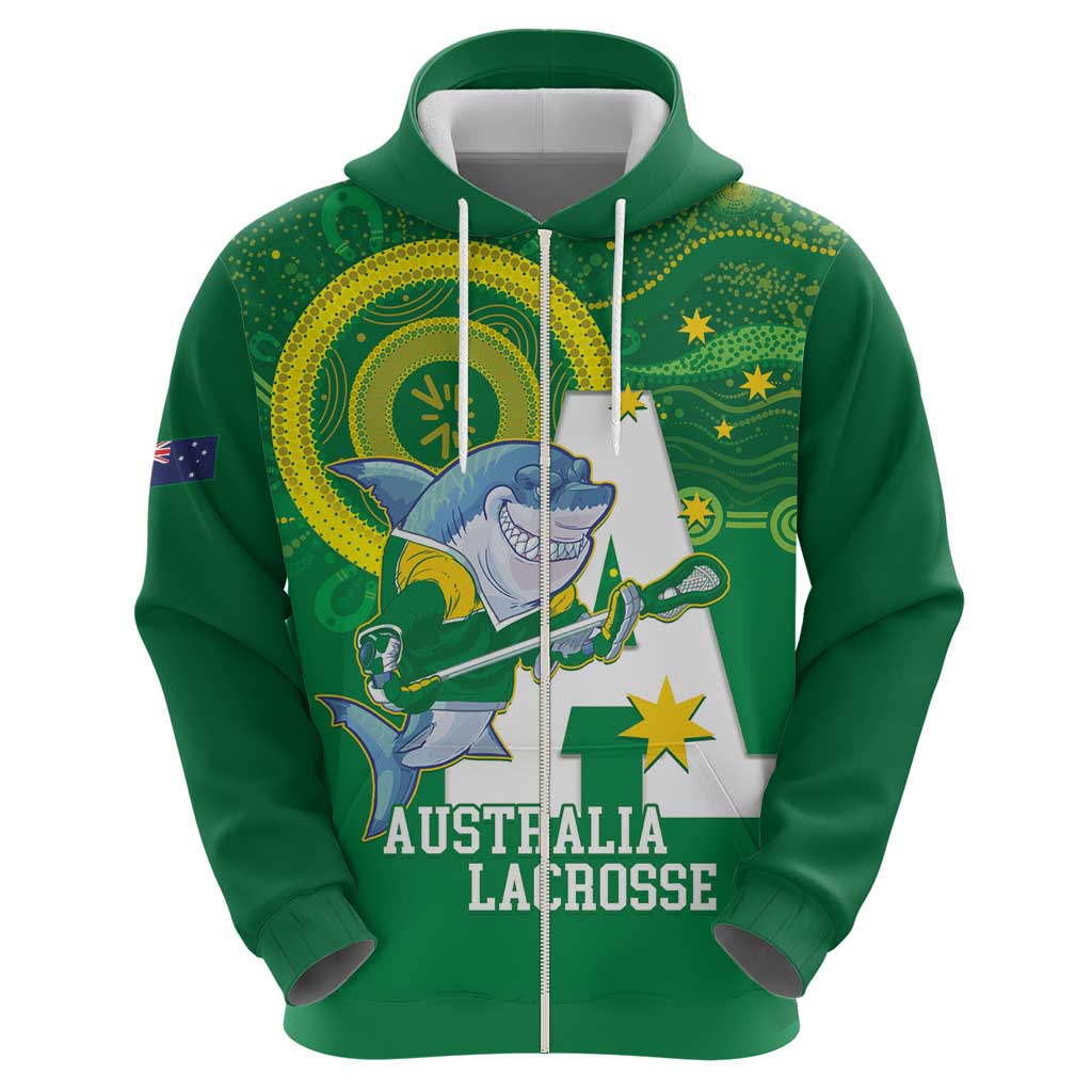 Custom Australia Lacrosse Zip Hoodie Go Aussie Shark Aboriginal Art