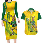 Personalised Australia Lacrosse Couples Matching Long Sleeve Bodycon Dress and Hawaiian Shirt Go Aussie Kangaroo Dynamic Style