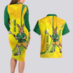 Personalised Australia Lacrosse Couples Matching Long Sleeve Bodycon Dress and Hawaiian Shirt Go Aussie Kangaroo Dynamic Style