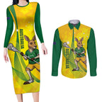 Personalised Australia Lacrosse Couples Matching Long Sleeve Bodycon Dress and Long Sleeve Button Shirt Go Aussie Kangaroo Dynamic Style