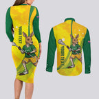 Personalised Australia Lacrosse Couples Matching Long Sleeve Bodycon Dress and Long Sleeve Button Shirt Go Aussie Kangaroo Dynamic Style