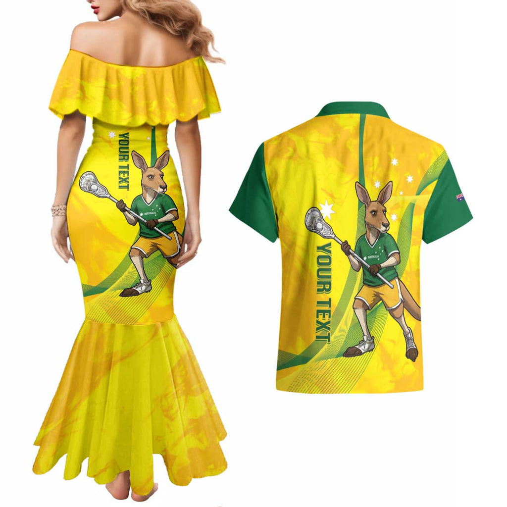 Personalised Australia Lacrosse Couples Matching Mermaid Dress and Hawaiian Shirt Go Aussie Kangaroo Dynamic Style