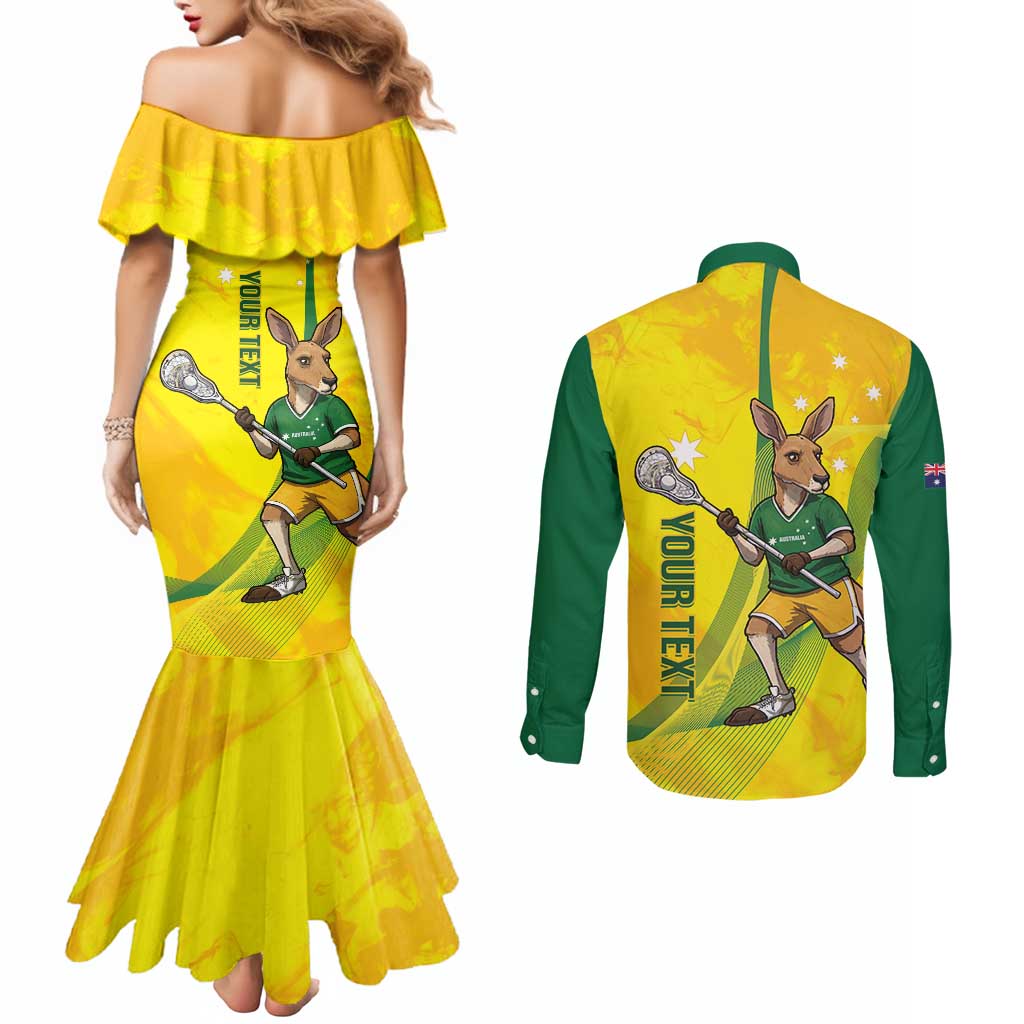 Personalised Australia Lacrosse Couples Matching Mermaid Dress and Long Sleeve Button Shirt Go Aussie Kangaroo Dynamic Style