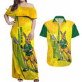 Personalised Australia Lacrosse Couples Matching Off Shoulder Maxi Dress and Hawaiian Shirt Go Aussie Kangaroo Dynamic Style