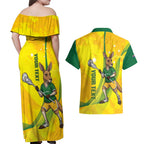Personalised Australia Lacrosse Couples Matching Off Shoulder Maxi Dress and Hawaiian Shirt Go Aussie Kangaroo Dynamic Style