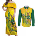 Personalised Australia Lacrosse Couples Matching Off Shoulder Maxi Dress and Long Sleeve Button Shirt Go Aussie Kangaroo Dynamic Style