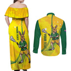 Personalised Australia Lacrosse Couples Matching Off Shoulder Maxi Dress and Long Sleeve Button Shirt Go Aussie Kangaroo Dynamic Style