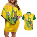 Personalised Australia Lacrosse Couples Matching Off Shoulder Short Dress and Hawaiian Shirt Go Aussie Kangaroo Dynamic Style